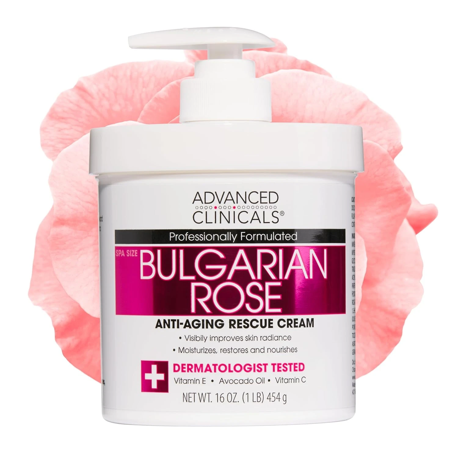 Advanced Clinicals Bulgarian Rose Anti‑Aging Rescue Cream - 454g