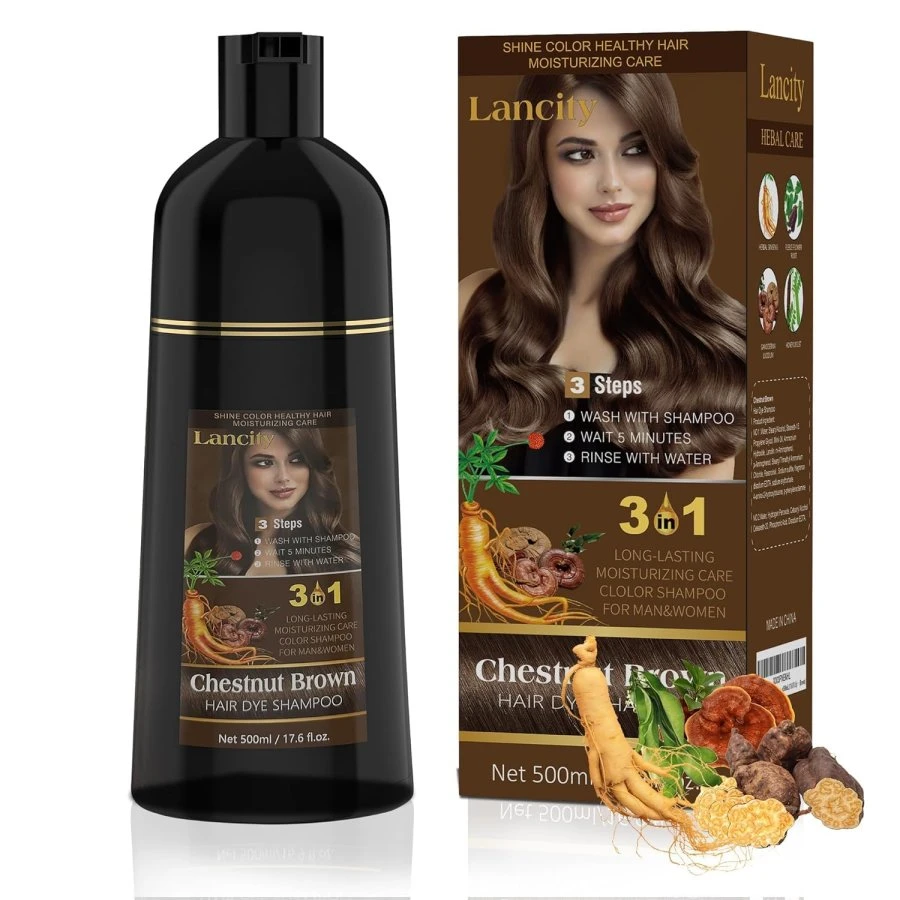 Lancity Hair Dye Shampoo 3-in-1 – Chestnut Brown - 500ml