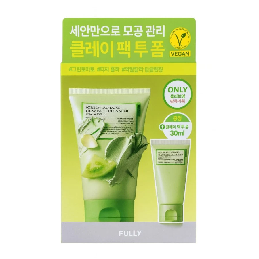 FULLY Green Tomato Clay Pack Cleanser (120ml + 30ml gift set, Vegan)